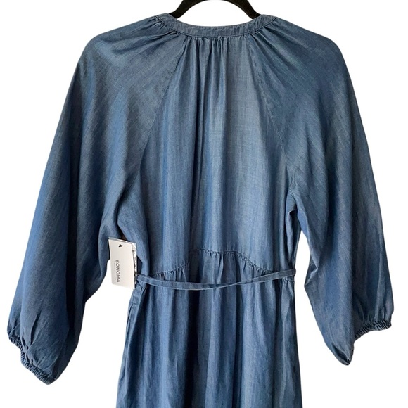 NWT | BOHO CHAMBRAY BLUE BUTTON UP DRESS RUFFLE HEM BALLOON SLEEVE | SIZE: SMALL - Picture 7 of 10